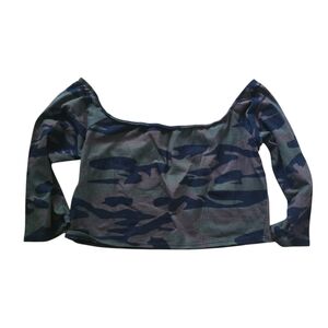 Off The Shoulder Camo Long Sleeve Crop Top